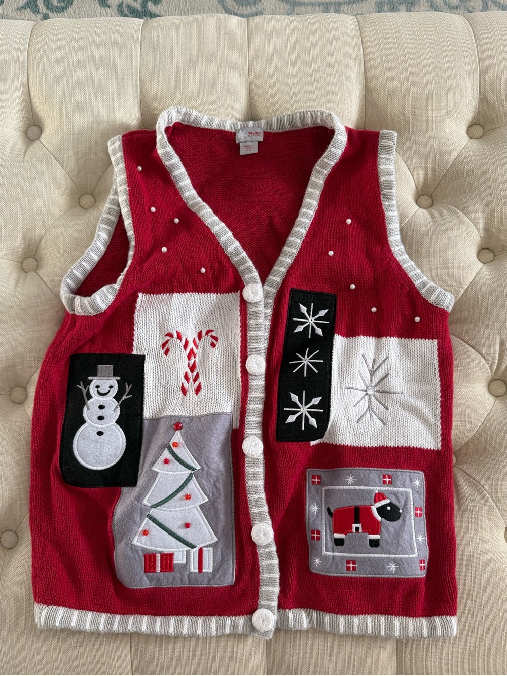 Holiday Editions Red and White Festive Patchwork Sweater Vest